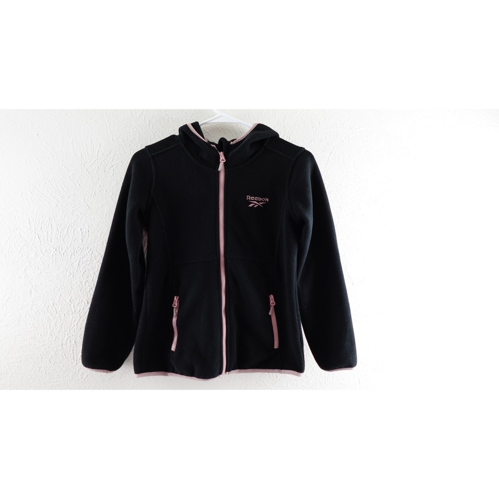 Reebok Girls M (10-12) Zip‎ Up Hooded Black and Pink Jacket